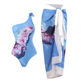 Baddräkt en bit fjäril tryckta badväskor för kvinnors poolfest damer simning dräkt semester strandkläder