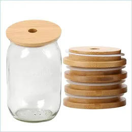 Other Kitchen Tools Bamboo Mason Jars Lids 70Mm 88Mm Wide Mouth With Drinking St Hole Lid Sile Seal Drop Delivery Home Garden Dining Dhmcp