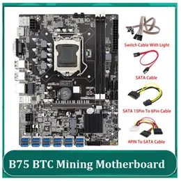 Motherboards B75 ETH Mining Motherboard 12 PCIE To USB LGA1155 SATA 15Pin 6Pin Cable 4PIN Switch With Light