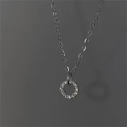 925 Sterling Silver Necklace Flash Diamond Geometric Double Circle Pendant Female Fashion Clavicle Chain Birthday Present SMEEXE GC2007