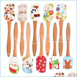 Other Bakeware Christmas Sile Spata Wooden Handle Kitchen Fondant Cream Mixing Batter Scraper Xmas Household Decor Drop Delivery Hom Dhlwe