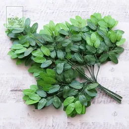 Decorative Flowers 120Pcs/lot Artificial Green Leaf Plants 50 Leaves 3 Branches Tree Silk Stem Wedding Garden Home Decoration