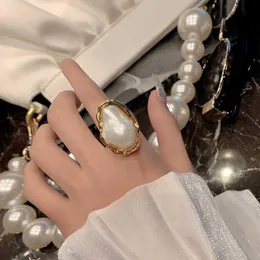 Solitaire Ring Statement Big Baroque Pearl Open s For Women 2023 New Jewelry Personality Adjustable Y2303