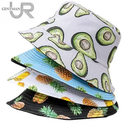 HBP Fashion New Wide Brim Unisex Hats Summer Double-Sides Wear Fruit Printing Women Cap Outdoor Sun Men Classic Panama Bucket Hat P230327