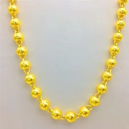 Collana con perline rotonde vuote da uomo con catena Figaro riempita in oro 24k