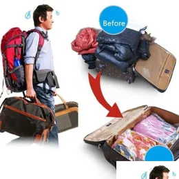 Storage Bags Vacuum Bag Home Organizer Transparent Border Foldable Clothes Seal Compressed Travel Saving Space Drop Delivery Garden Dh4Dr