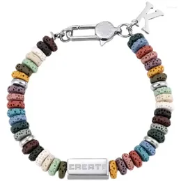 Strand original colorido colorido pulseira de pedra hip-hop homens e mulheres costura criam joias de moda de rua quadrada