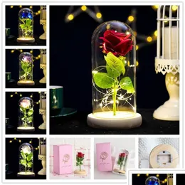 Ghirlande di fiori decorativi Rosa dura con luci a led nella cupola di vetro San Valentino Anniversario Regali di compleanno Festa Decora Dh7Er