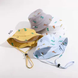 Широкие шляпы мультфильма Динозавр Принт милая детская рыбалка для детей малыш летние хлопковые шляпы детская панама ветряная солнечная шапка P230327