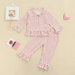 Set di abbigliamento Bambini Kid Ragazze Homewear Set da due pezzi Principessa con volant a cuore stampato Top camicia pantaloni 2 pezzi per bambini