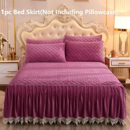 Bed Skirt Luxury Solid Crystal Velvet Bedding Large Lace Soft Coral Fleece Bedding Excluding Pillowcases 230330