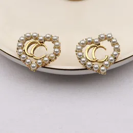 New Hoop fashion love ear stud set with diamond Set with Pearl G Jewelry Earrings Couple earrings