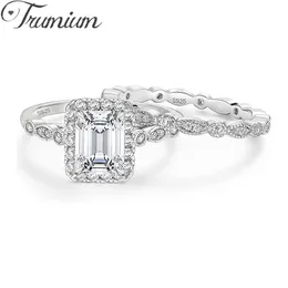 Bröllopsringar Trumium 2CT 925 Sterling Silver Bridal Ring Set Emerald Cut CZ Engagement Vintage Marquise Bands for Women 230330