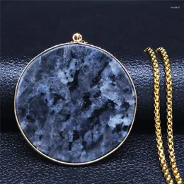 Pendant Necklaces N2023 Natural Black Flash Stone Stainless Steel Necklace Women Round Long Big Pendants Jewelry Colgantes Mujer NB1S04