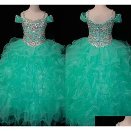 Flower Girls' Dresses Crystals Mint Green Girls Long Little Pageant Toddler Kids For Girl Infant Glitz Communion Prom Ball Gowns Dro Dhztm