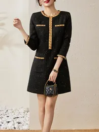 Sukienki zwyczajne Zjyt Designer Runway Fashion Winter Freading Tweed wełniana sukienka dla kobiet elegancka luksusowa impreza vintage mini vestidos białe