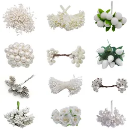 Sahte çiçek yeşillikleri beyaz tema yapay çiçek kiraz pruten meyveleri demeti diy Noel dekorasyonu düğün pastası hediye kutusu çelenkleri Noel dekor 230330
