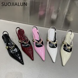 Sandals SUOJIALUN 2023 Brand Women Slingback Shoes Fashion Pointed Toe Slip On Ladies Elegant Sandal Thin High Dress Pumps Mul 230330