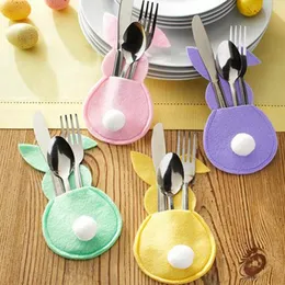 Inne imprezy imprezowe dostawy 4PCS Bunny Easter Fel Felt Holder Bag Happy Decorations for Home Stolerware Akcesoria Rabbit Cover Tabela 230330