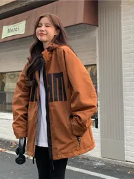 여자 자켓 겨울 빈티지 오버 크기 두꺼운 따뜻한 후드가있는 여성 2023 한국 패션 스트리트웨어 느슨한 면화 코트 의류