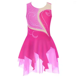 Stage Wear Kids Girls Figure Skating Dress Sleeveless Shiny Rhinestone Leotard Tutu Ballet Dance Gymnastics Performance Dancewear