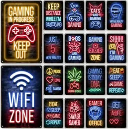 Gamepad Vintage Metal Painting Neon Light Glow Lettering Decorative Tin Sign Game Room Wall Art Plaque Modern Home Decor Aesthetic1728873