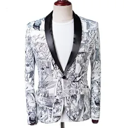 Garnitury męskie Blazery graffiti kwiat płaszcz marynany men kurtka na ślub Slim Fit Casual Stage Tuxedos Formal Wear