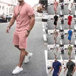 Summer Men Shorts Set Male Tracksuit Set Casual Solid Short Sleeve T Shirt Shorts 2 Pieces