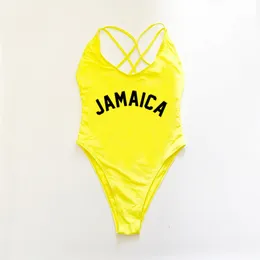 Kvinnors badkläder plus storlek Badkläder Jamaica Letter Print Swime Women's High Cut Cross Back Swimwear Beach Suit Monokini Bikini 230329