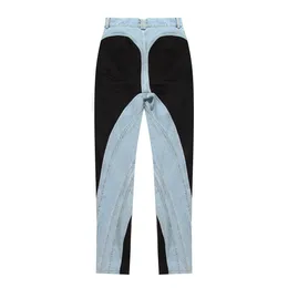 Women's Jeans 2023 Spring Stretch Line Sense Personality Contrast Color Stitching Washed LightColored Street Trousers 230330