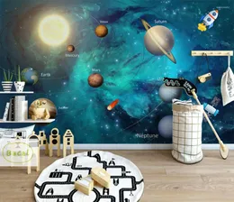 Tapety Bacal 3D Tapeta Mural Space Universe Pokój dziecięcy Starry Sky Planet Stereo Cartoon Fresco Papel de Parede Infantil