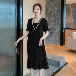 Maternity Dresses 7033# Summer Chiffon Long Party Dress Elegant A Line Slim Loose Clothes For Pregnant Women Chic Ins Pregnancy