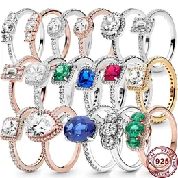 925 Silverkvinnor Fit Pandora Ring Original Heart Crown Fashion Rings utsökta tre stenar glittrande tårar kvinna