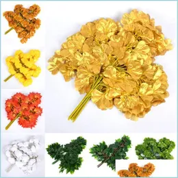 Decorative Flowers Wreaths Artificial Ginkgo Biloba Fake Festival Po Props Silk Leaf Branch Stem Garden Decoration Drop De Dh15B