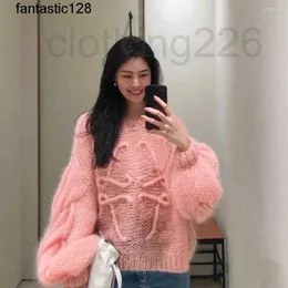 Designer mulheres suéteres coreano moda lanterna manga macia mohair o pescoço camisola mulheres outono e primavera pulôver longo malha top 4sd7