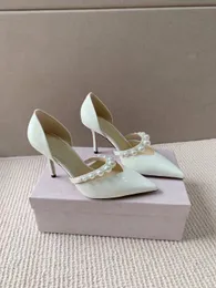 Famous Summer Sandals Shoes Women Pumps High Heels Lady Pumps Famous Design Bridal Wedding Aurelie Pointed Toe Pearls Embellished Strap Sexy Eu35-42 Shoesbox