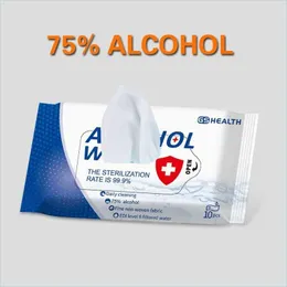 Andra hemträdgårdsdesinfektionsmedel 75% Alkohol Portable Antiseptic Wet Outdoor 10 Sheets/Bag Antibacterial Wipe Drop Delivery DHPC5