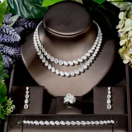 أقراط القلادة مجموعة الموضة 2 طبقة أميرة حلق المجوهرات للنساء الكامل الزركون دبي دبي كولير Femme Luxe N-410