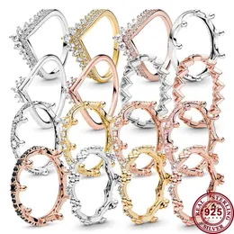 925 Srebrne kobiety dopasowane Pandora Pierścień Oryginalne serce Crown Pierścienie moda światło ekstrawaganckie życze
