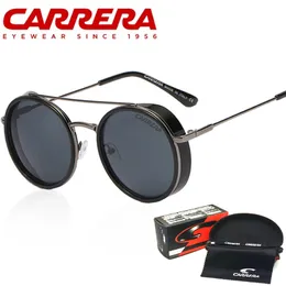 Yuvarlak güneş gözlükleri erkekler kadınlar Carrera marka tasarımı gotik steampunk güneş gözlüğü alaşım çerçeve punk sürüş güneş gözlükleri erkekler için UV400
