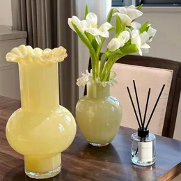 Vazolar ortaçağ krem ​​cam vazo süsleri oturma odası masası hidroponik basit ve lüks süslemeler