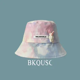 Breda randen hattar söta kvinnors fiskare hatt tie-dye gradient färgmoln söta björn kvinnor bassäng hatt kvinnlig sommar solskyddsmedel beh bucket hattar p230327