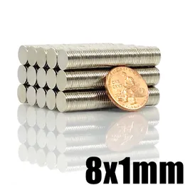 100pcs 8x1超強力な強力なバルクラウンドndfebネオジムディスクマグネット8x1mm dia n35希土類磁石8*1