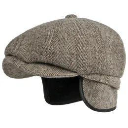 Berretti Berretti Autunno Inverno Berretto di lana di cashmere Berretto Cappello spesso caldo Uomo Maschio Vintage Lana Papà Nonno Edera Ottagonale sboy Piatto