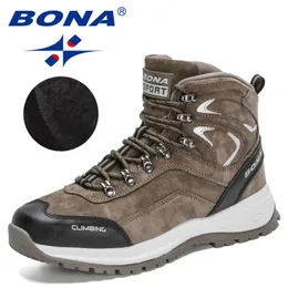 Dress Shoes BONA Designers Suede High Quality Hiking Shoes Men Winter Outdoor Trekking Mountain Boots Man Plush Warm Snow Boots 230329