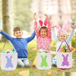 Impreza przychylność wózków do koszyka wielkanocnego dla dzieci na płótnie bawełniane prezenty i jajka polowanie na puszyste ogony nadrukowane zabawki królika wiadra dhho0