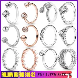 925 Silver Women Fit Pandora Ring Original Heart Crown Fashion Rings Rose Gold Ring Fairy Tale Tiara Wishbone Star Heart Open