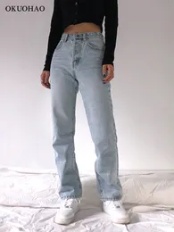 Jeans da donna Borsa a vita alta Jeans da donna Casual Gamba dritta Pantaloni larghi Jeans da mamma Moda Comodo lavaggio Fidanzato Gamba larga Semplice Tenore 230330