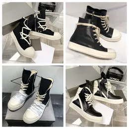 Men Sneakers Canvas Designer Casual Shoes Women Boots High Top Genuine Leather Lace Up Breathable Rick Owen Shoes Platform Round Toes Booties Inverted triangle Shoe