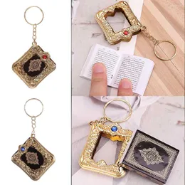 Keychains Fashion Muslim Harts Islamic Mini Ark Koranbok Riktigt papper kan läsa Pendant Key Ring unisex Religious Square